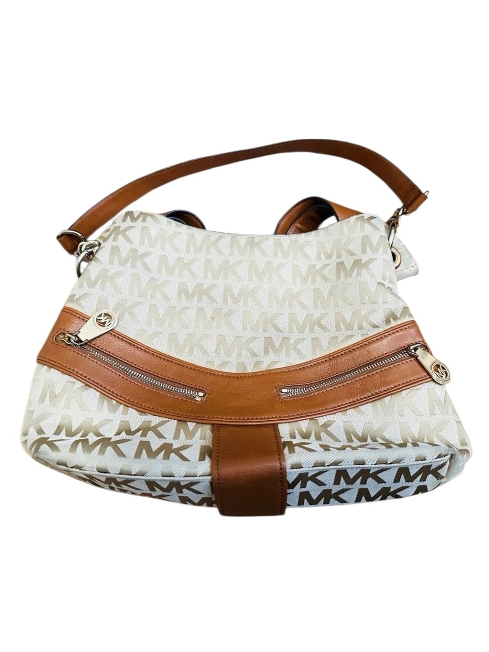 💕Michael Kors Jamesport Tan & Cream Leather Zippered Handbag💕